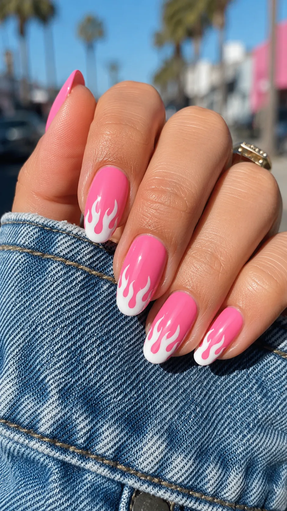 y2k flame nail design pink