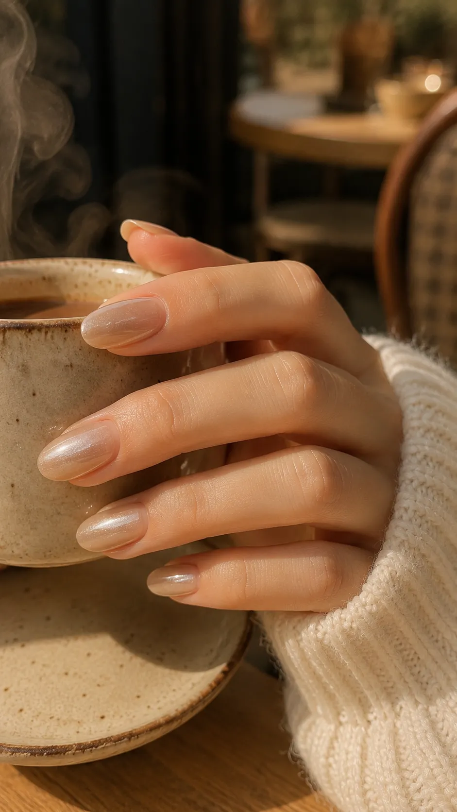 pearlescent beige nail idea quiet