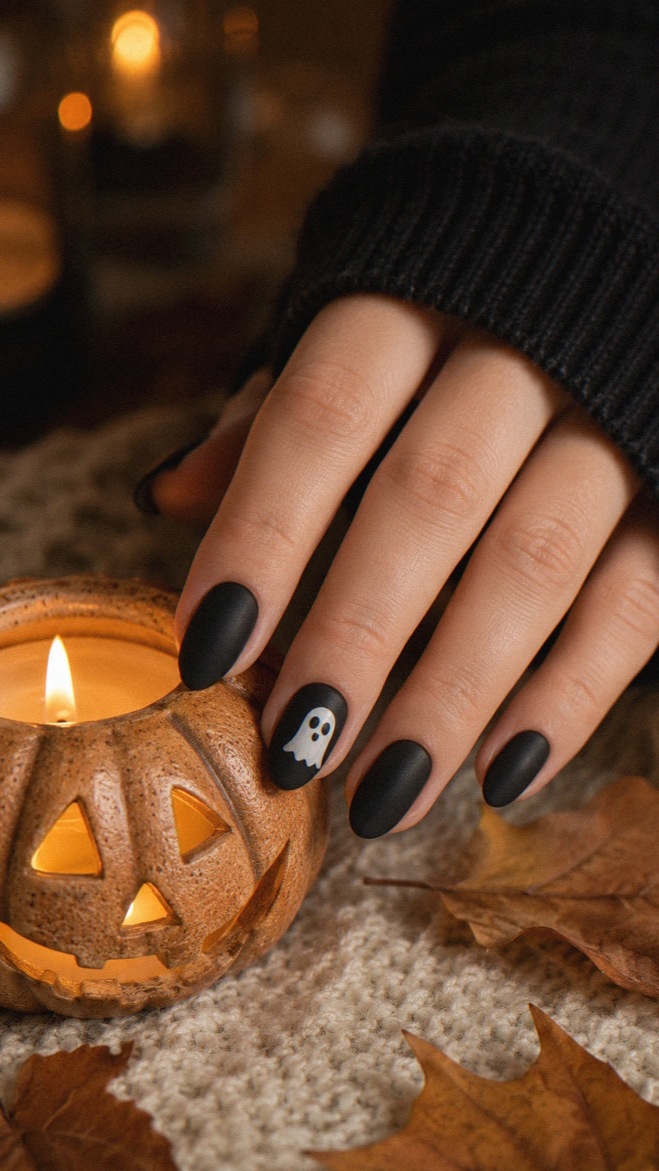 short black spooky halloween nails