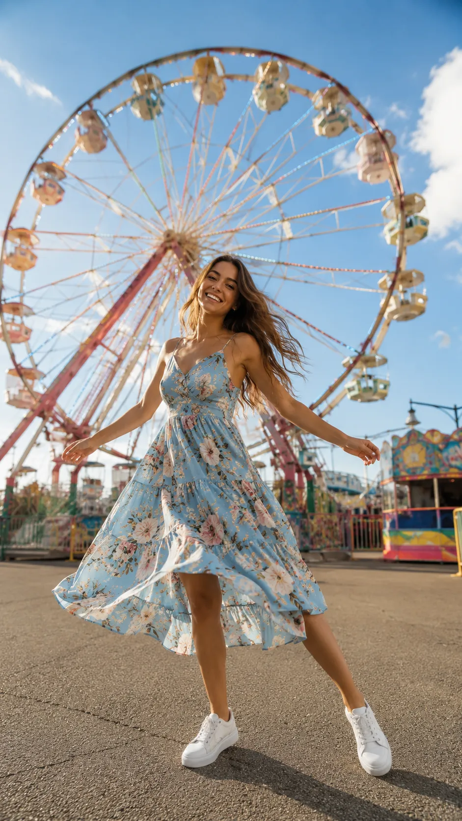 sundress sneakers summer fair outfit