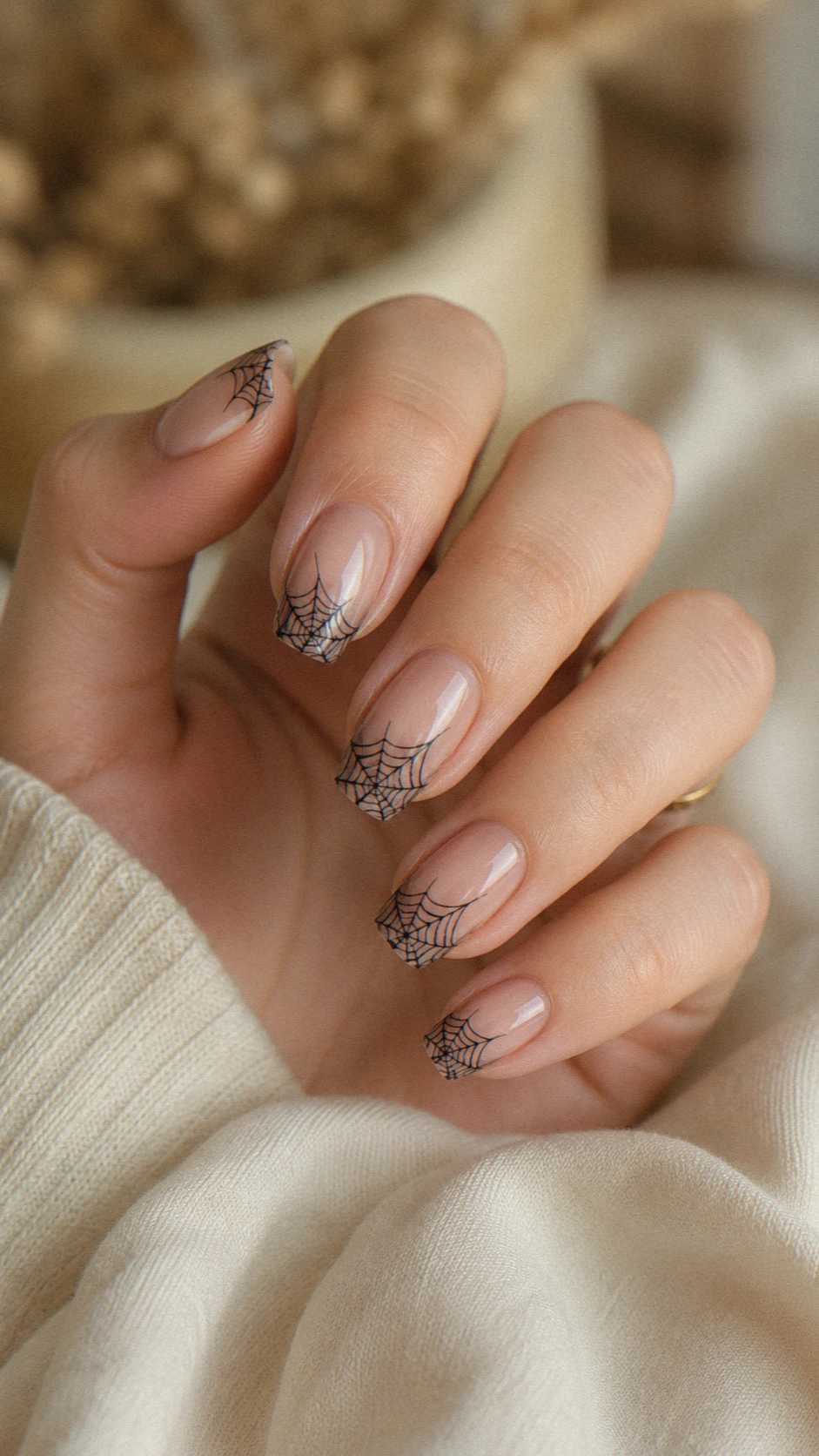 minimalist spiderweb halloween nails