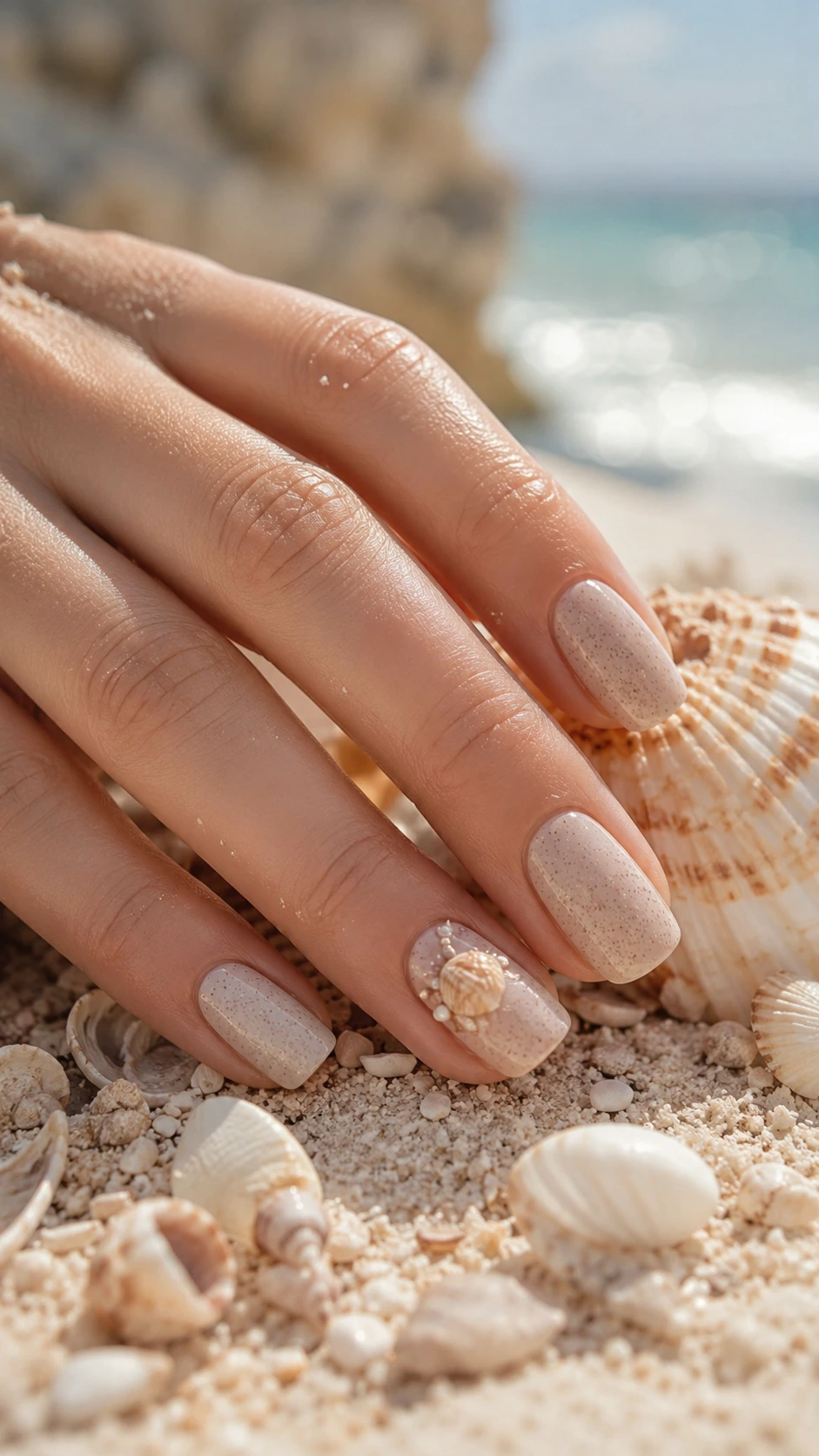 3D seashell surfside nail art