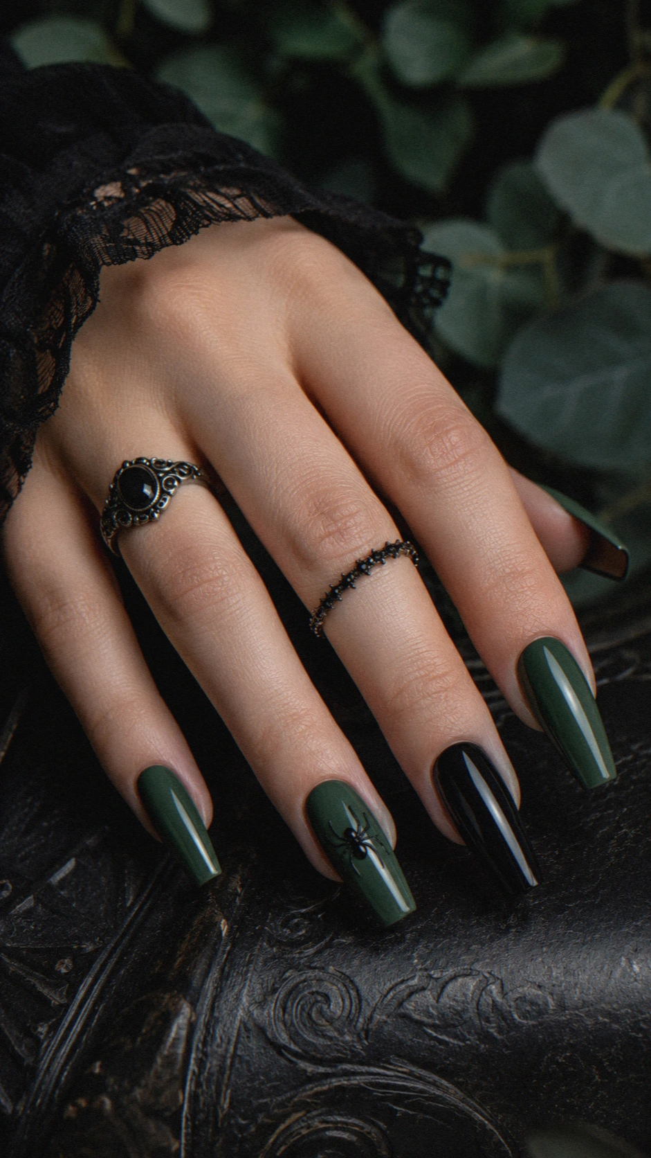 green black spooky halloween nails