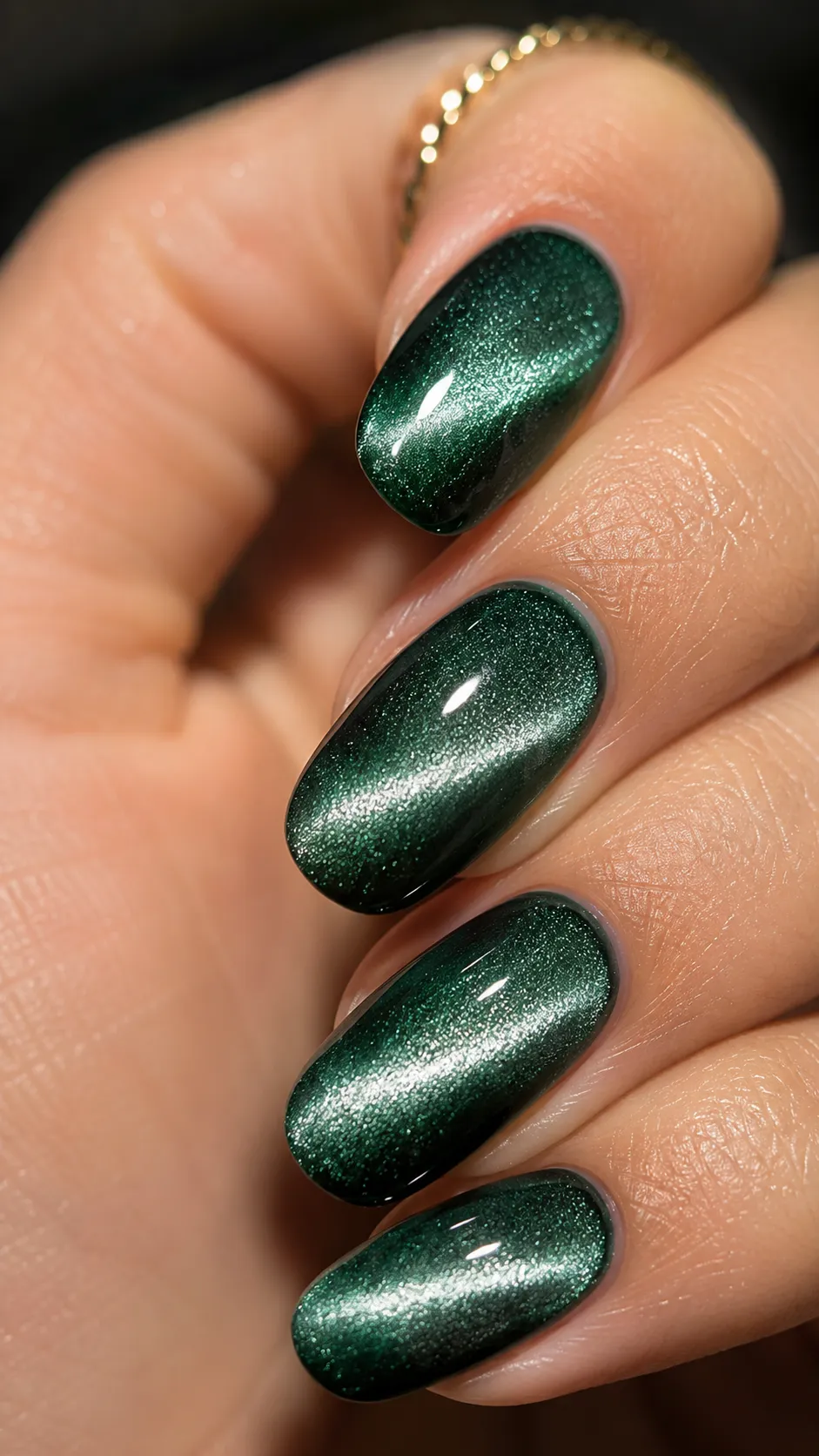 cat eye chrome emerald nails