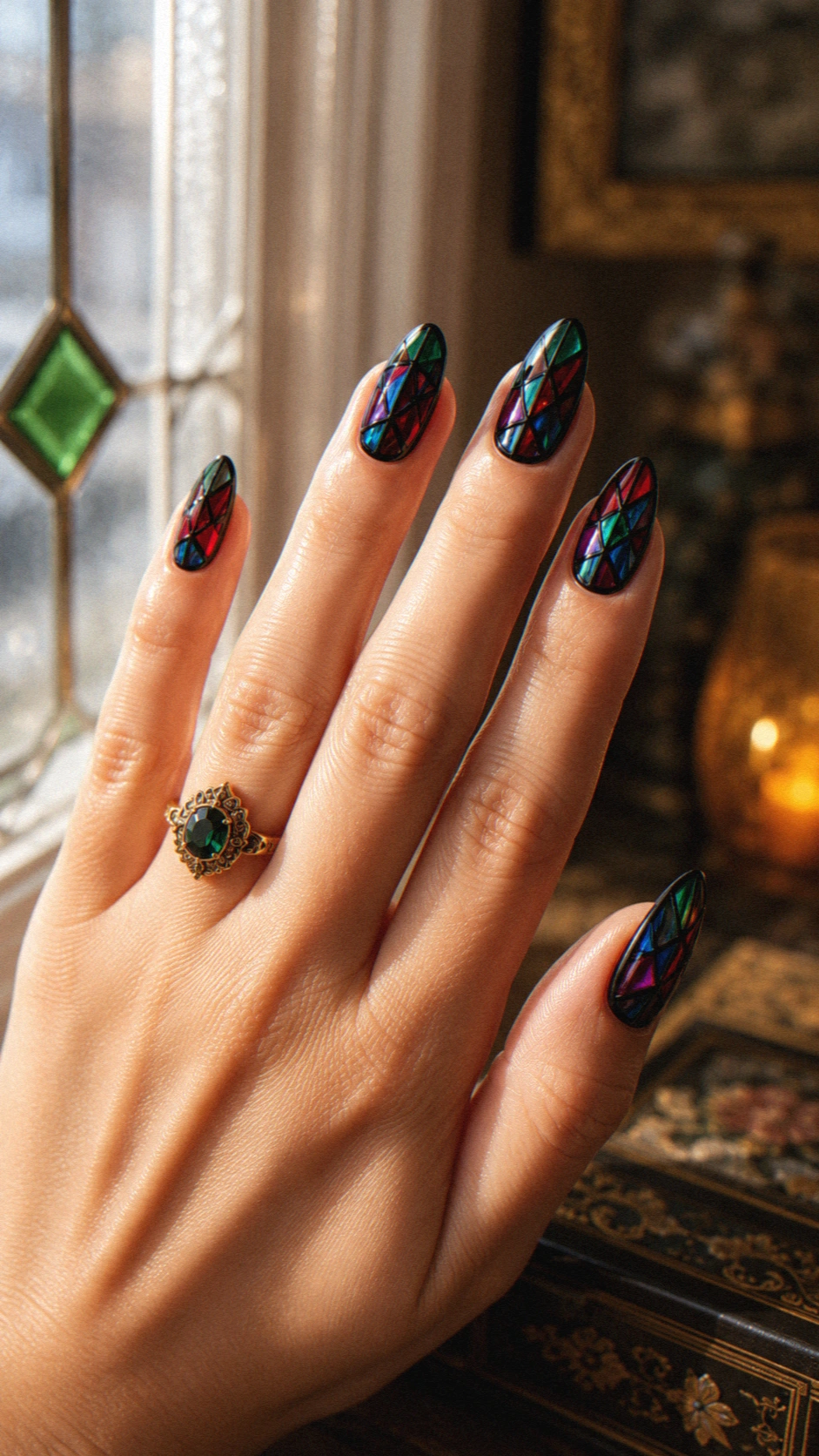 stained glass jewel halloween nails