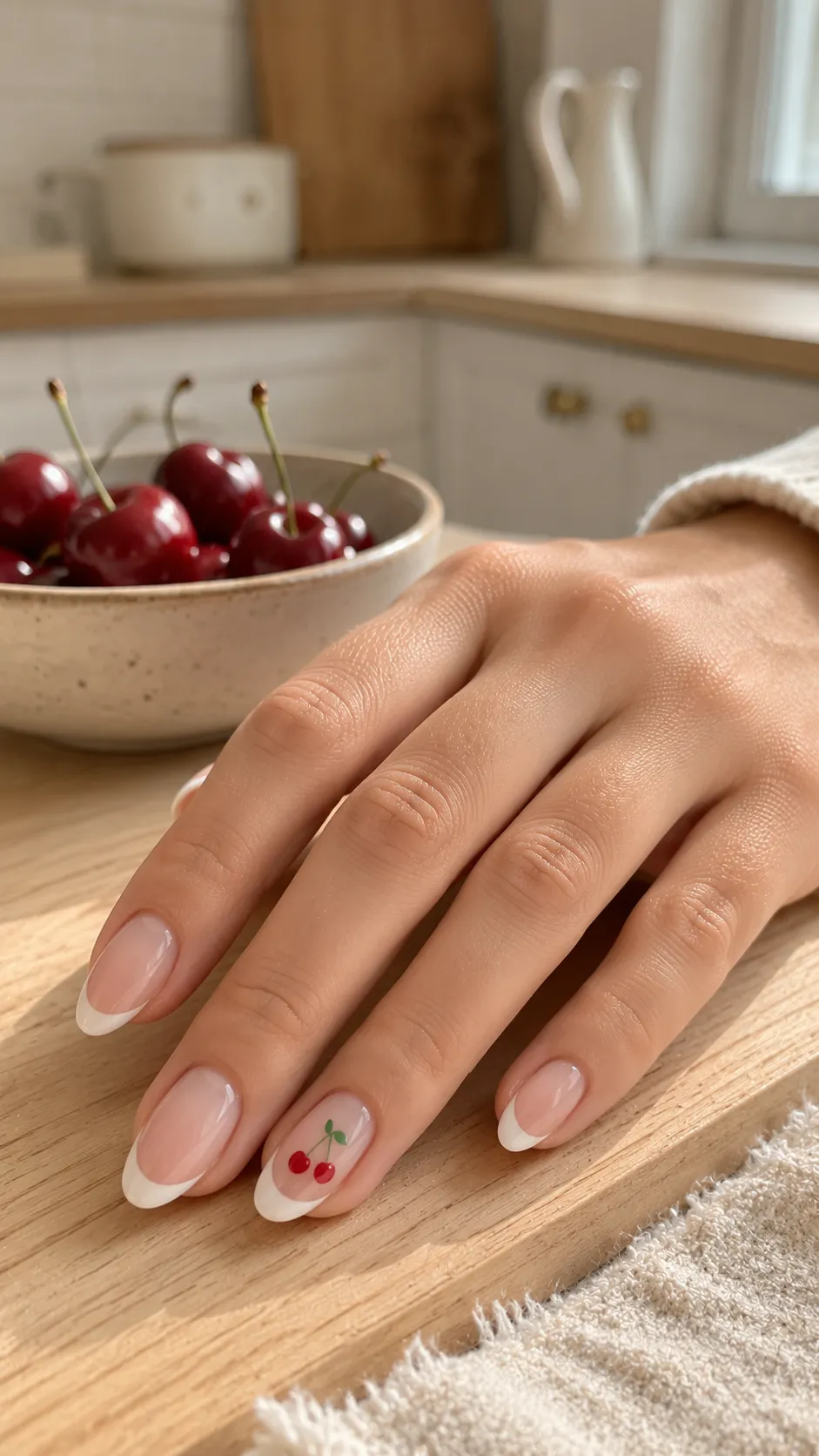 cherry nail art french tip design
