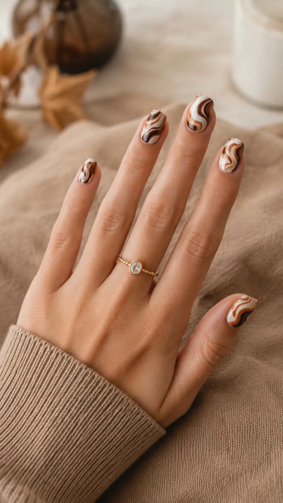 abstract swirl fall nail design