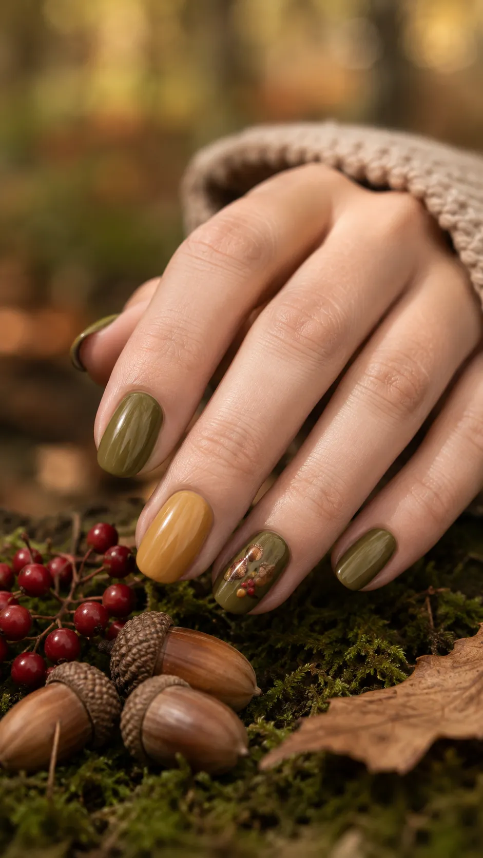 acorn berry accent fall nail design