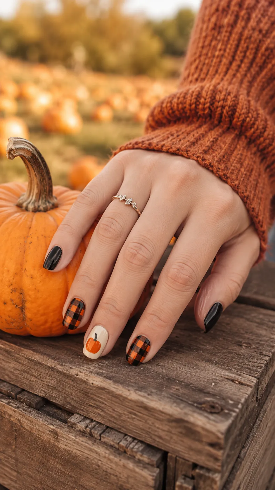 buffalo check pumpkin fall nails