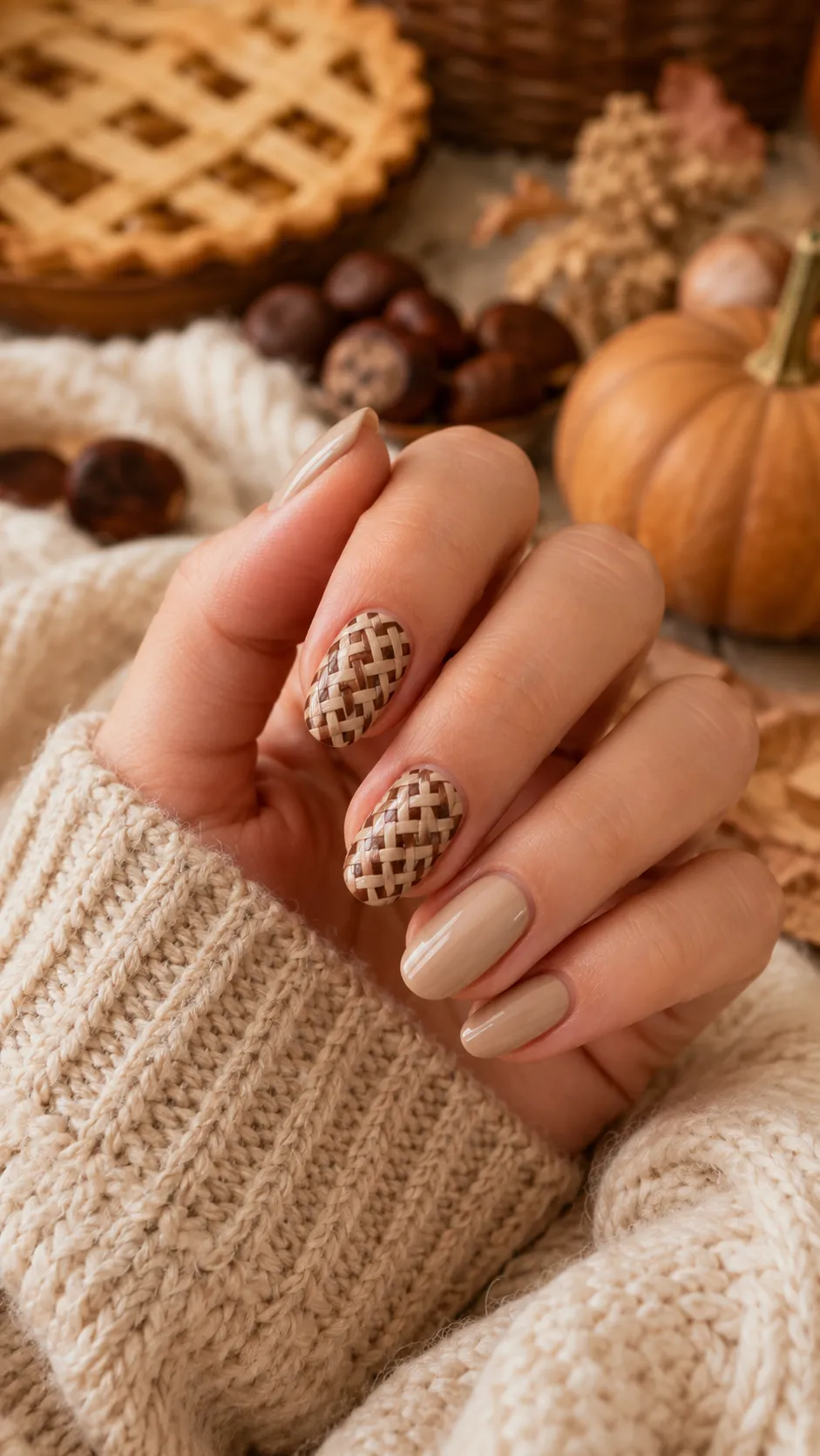 chestnut lattice fall nail art design