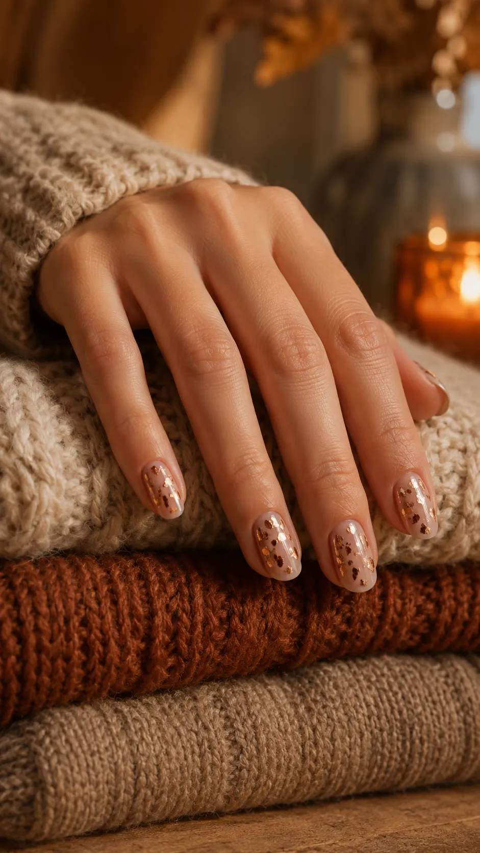crushed bronze foil fall nail art