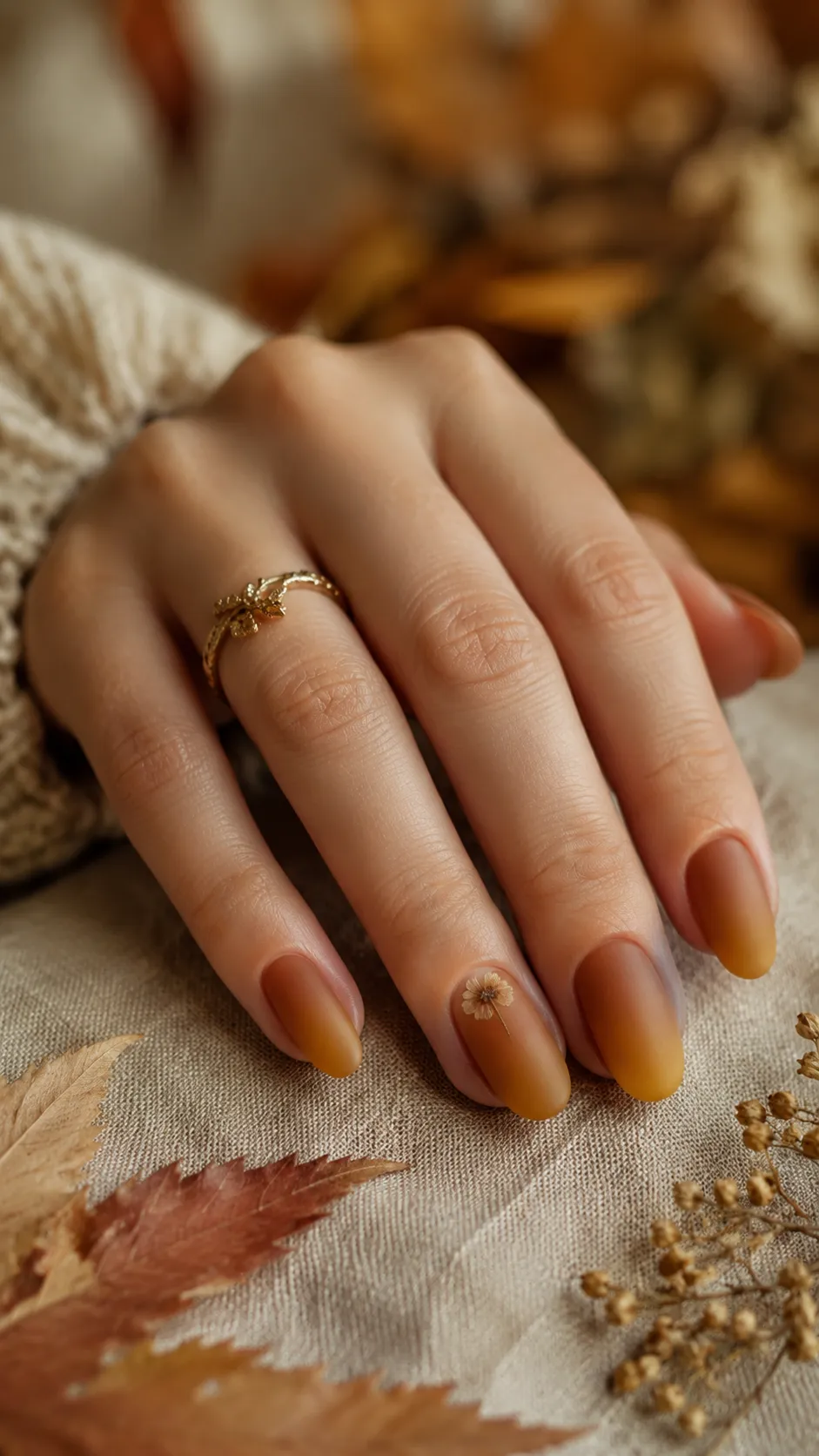 amber ombre dried flower fall nails