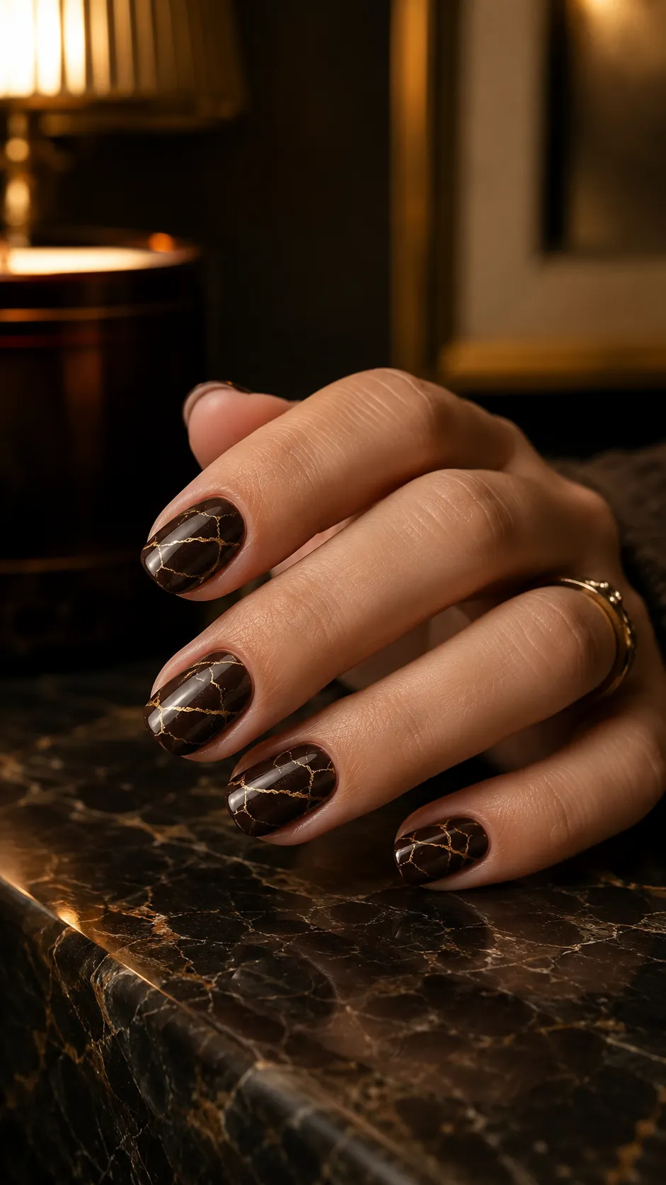 gilded marble fall nail design