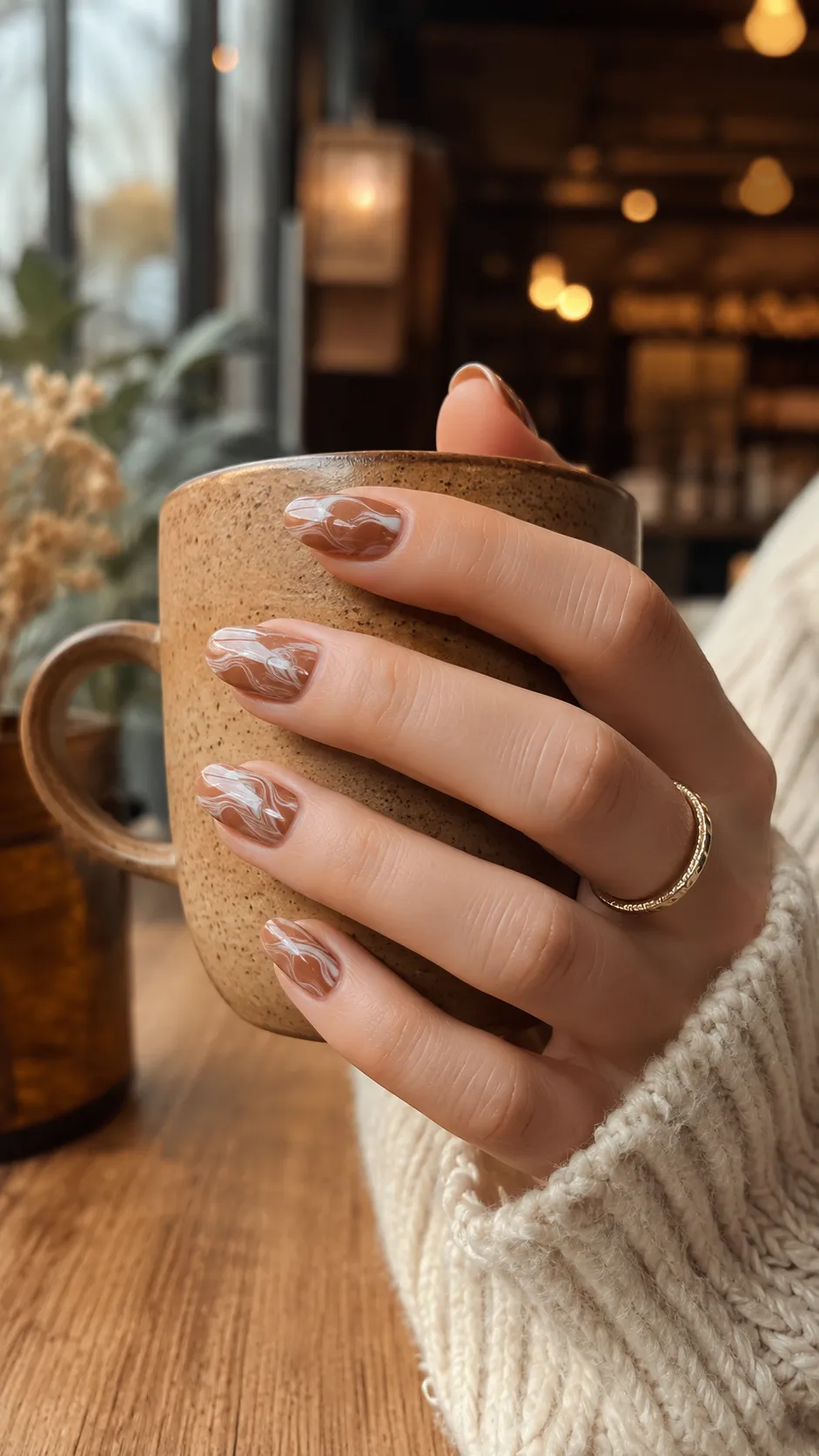 milky coffee swirl fall nail art