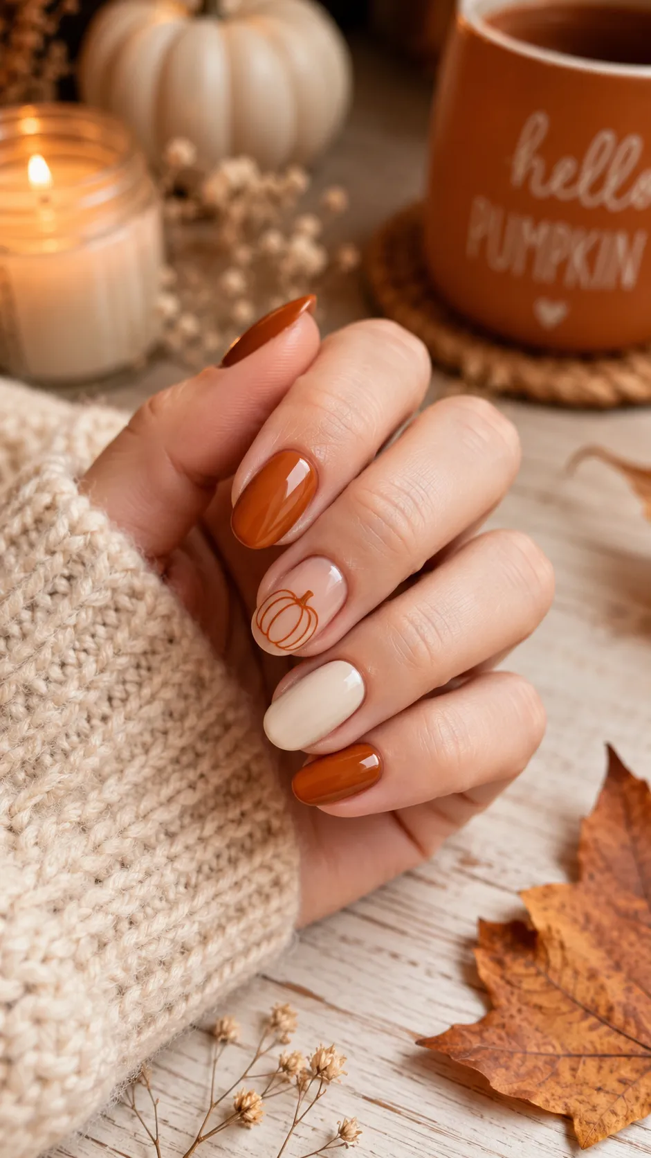 negative space pumpkin fall nail art