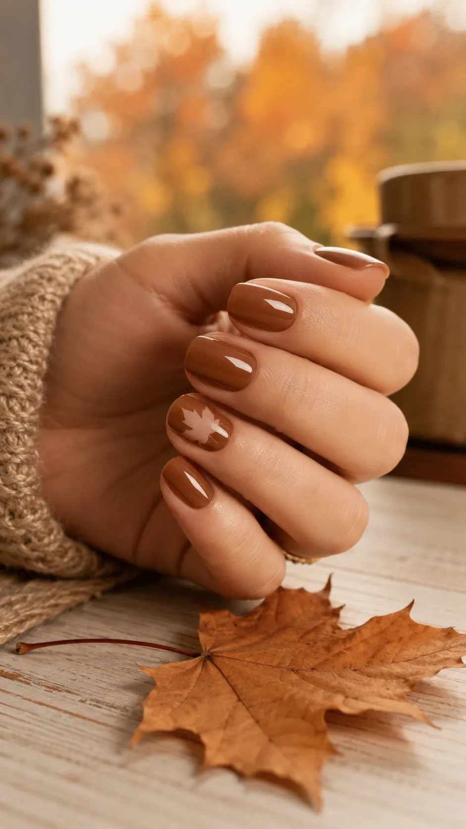 negative space leaf fall nail design